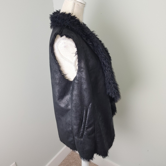 Mo Ka By Santa Fe Apparel Faux Suede And Leather Drape Vest Pockets Size Small - Picture 3 of 9